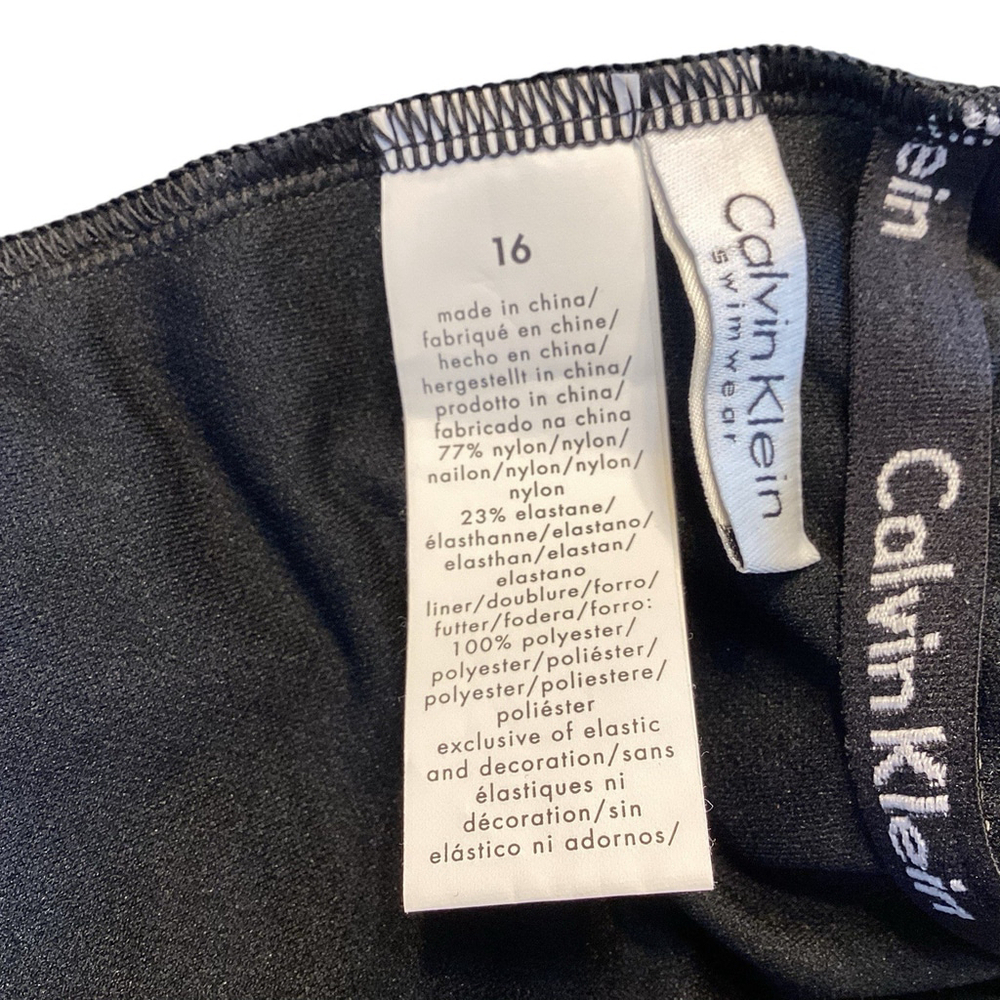 Calvin Klein Swimsuit Women Sz 16 Black One Piece High Leg Low Back Strappy NWOT - Picture 10 of 11